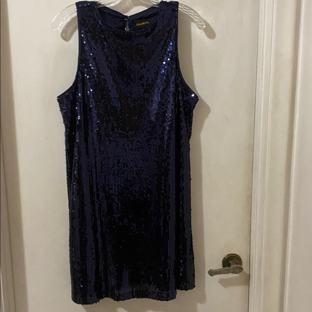 “Party Dress” Sequins Shimmering Midnight Blue Mini Dress by Sugarlips - Picture 5 of 11